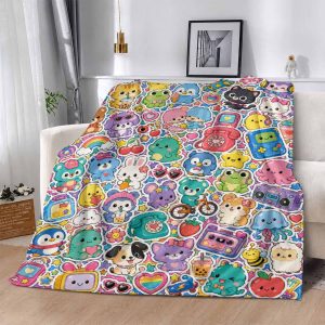 Suitable for bed. sofa. camping. cold movie theater or travel! Perfect gift for your family and friends. Kawaii Cartoon Animals Flannel Blanket. Colorful Cute Sticker Print Pattern. Soft Lightweight Breathable Features. Suitable for Bedroom and Living Room.