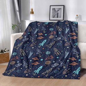 Suitable for bed. sofa. camping. cold movie theater or travel! A perfect gift for your family and friends. Outer Space Planet Rocket Fleece Blanket. Astronaut Galaxy Theme Pattern. Soft Breathable Lightweight Plush Throw Blanket. Suitable for Home Bedroom and Office Use.