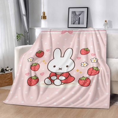 Cute Rabbit Flannel Blanket. Strawberry And Flower Print Pattern. Soft Lightweight Plush Throw. Suitable For Bed. Sofa. Camping. Cold Movie Theater Or Travel! A Perfect Gift For Family And Friends.