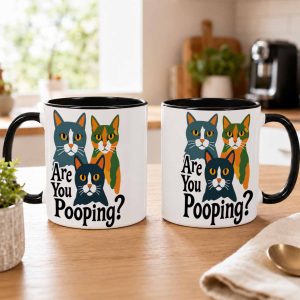 Funny Cat Faces Mug (11oz/15oz)， Are You Pooping Graphic Design， Cute Humorous Gift for Cat Lovers， Perfect for Home Office Coffee Time， Pet Owner Kitchen Decor， Birthday or Holiday Present