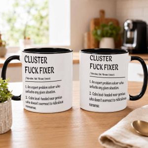 Cluster Fuck Fixer Mug 11oz/15oz, Funny Definition Quote Print, Ceramic Coffee Cup, Durable Dishwasher Safe Gift for Office Desk, Coworkers, Home Kitchen